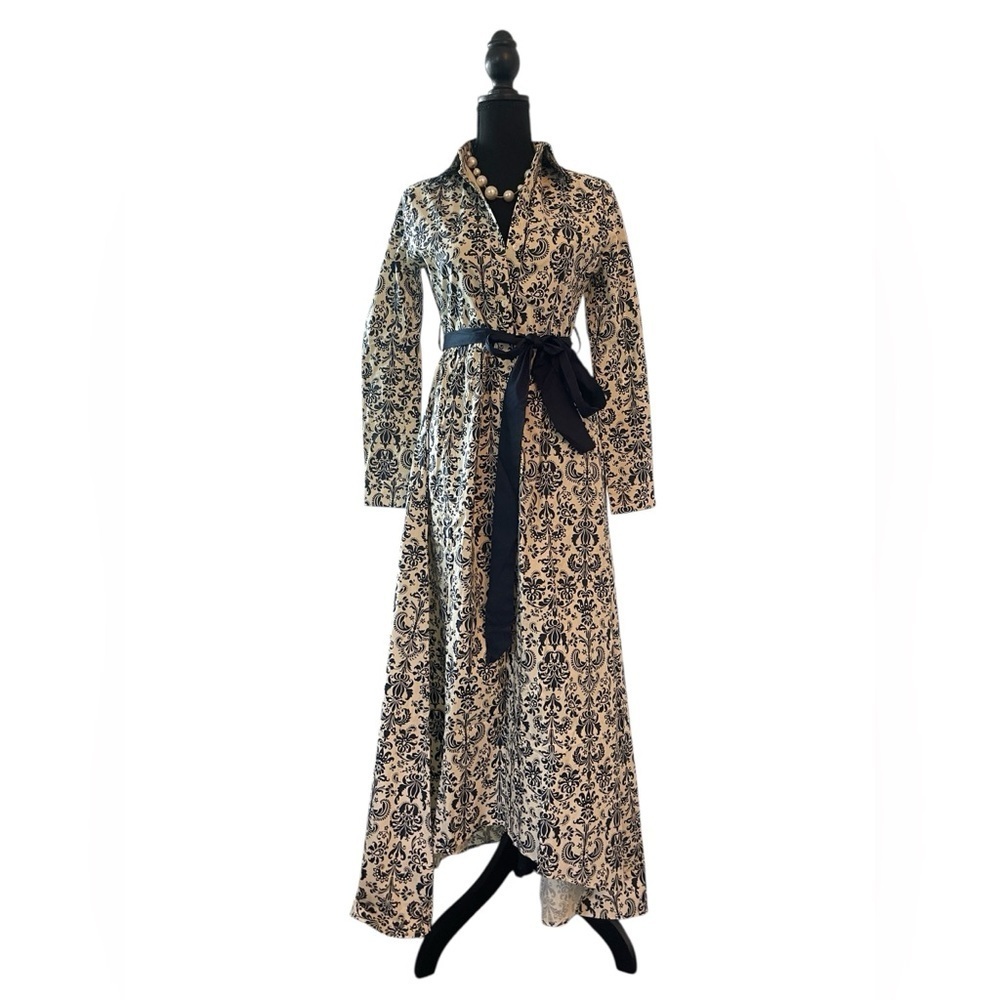 Trish Scully Costance Maxi Dress NWT Size 0 | Navy Damask Cottagecore Button-Up - Picture 12 of 12